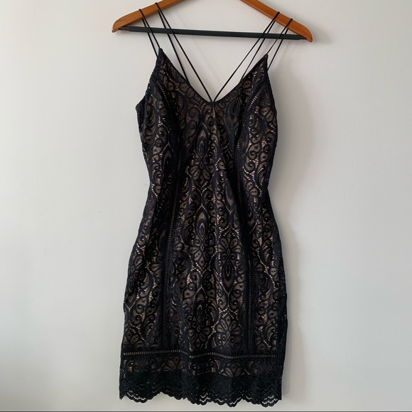 TOPSHOP Strappy Plunge Lace Bodycon Dress - Picture 1 of 8